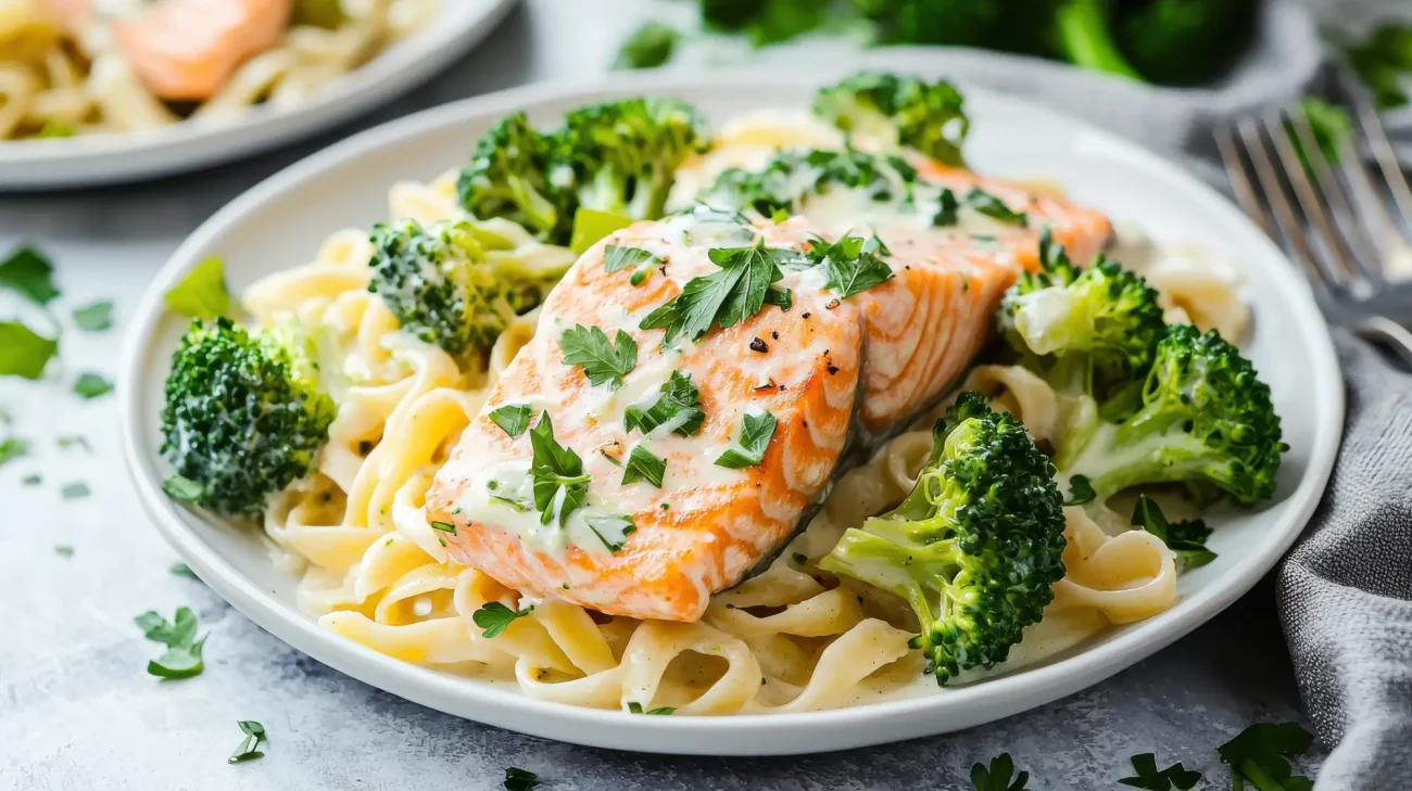 Pâtes Alfredo au saumon et brocoli